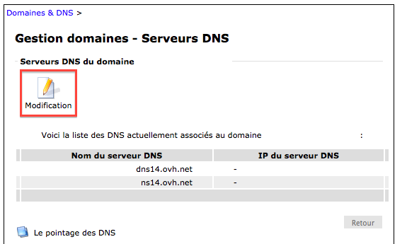 Modification des DNS du côté de chez OVH