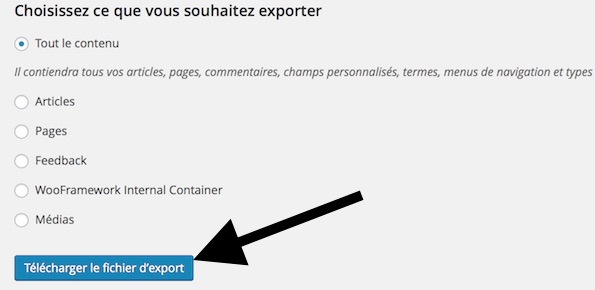 Téléchargez le fichier d'export de données XML de votre site WordPress