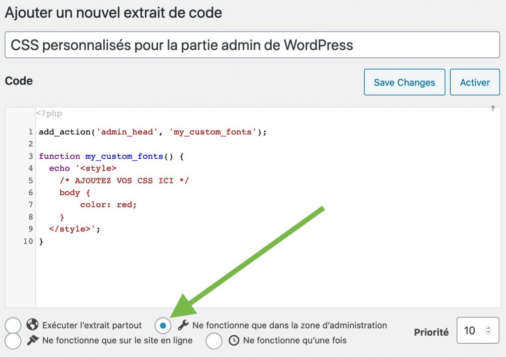 Ajout du code pour personaliser les CSS dans la partie admin de WordPress