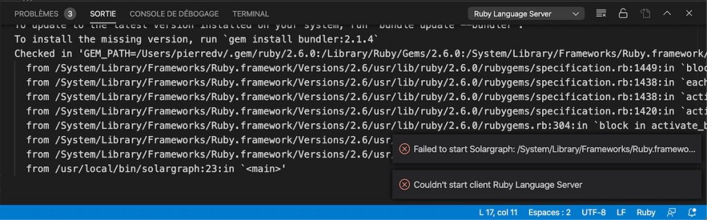 L'erreur qui s'affiche lorsque vous utilisez un fichier Ruby avec Visual Studio Code